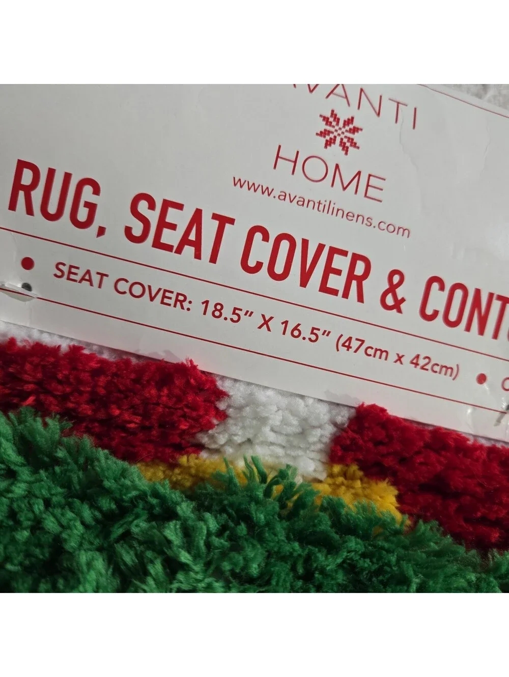 3 Piece Set AVANTI Santa Clause Bathroom Seat Cover & 2 Mats Red Green White New